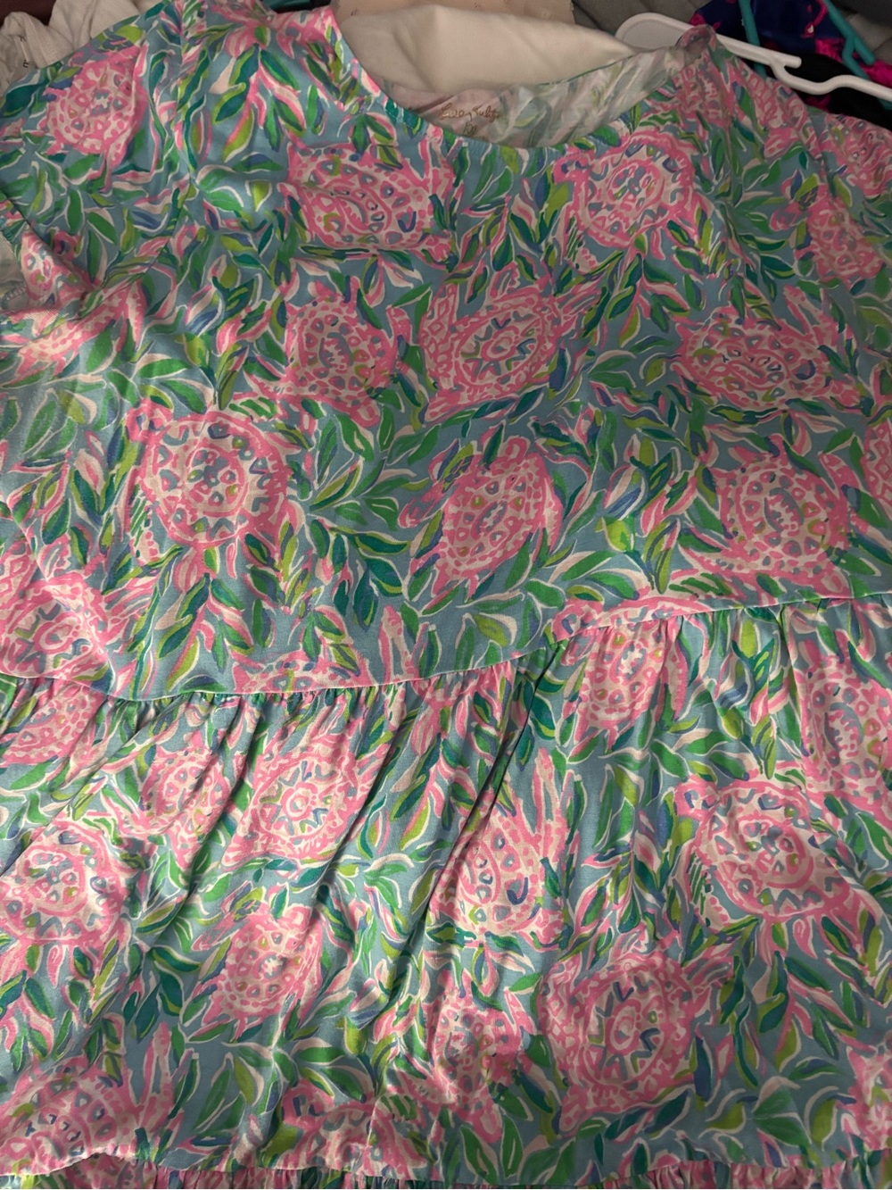 Floral Pink & Green Cotton Blend Dress Top